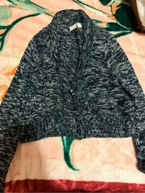 Cato Black and White Marled Shawl Collar Cardigan